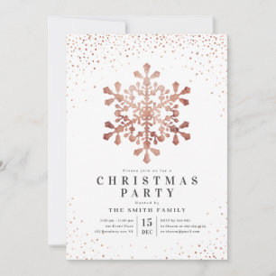 Artistic snowflake faux rose gold Christmas Party Invitation