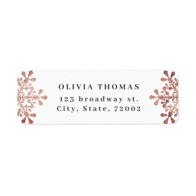 Artistic snowflake faux rose gold Return Address (Front)