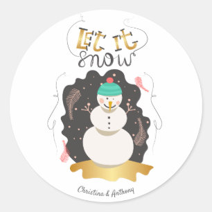 Artistic Snowman Let it Snow Christmas Classic Round Sticker