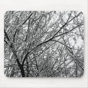 Artistic Snowy Tree Branches B & W Photography Mouse Mat