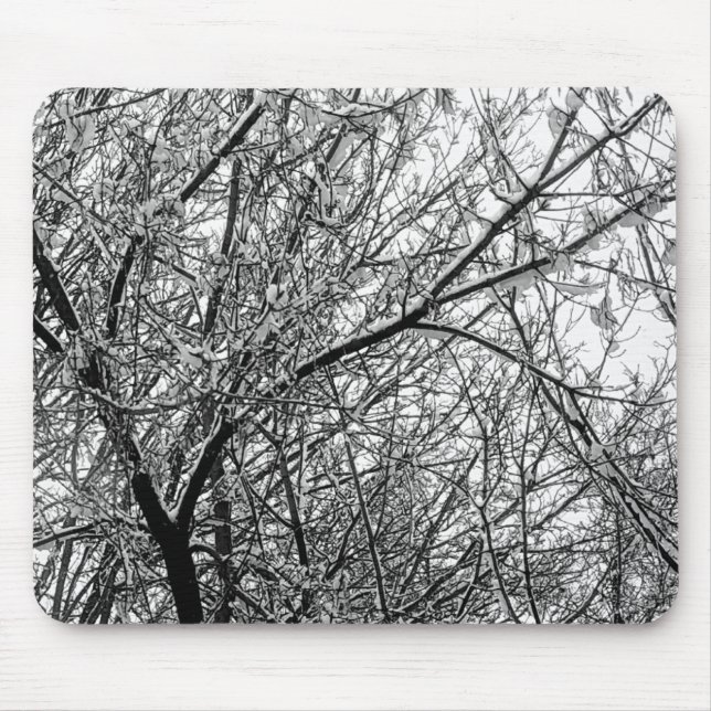 Artistic Snowy Tree Branches B & W Photography Mouse Mat (Front)