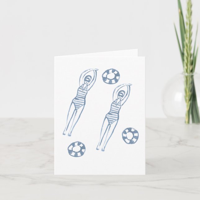 Artistic Snychro Swimmers Blue Illustration Invitation (Front)