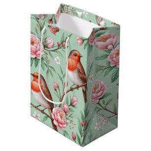 Artistic Songbirds Pink Flower - Mint Palette Medium Gift Bag