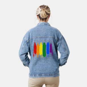 Artistic splash painted Rainbow Gay Pride Parade Denim Jacket