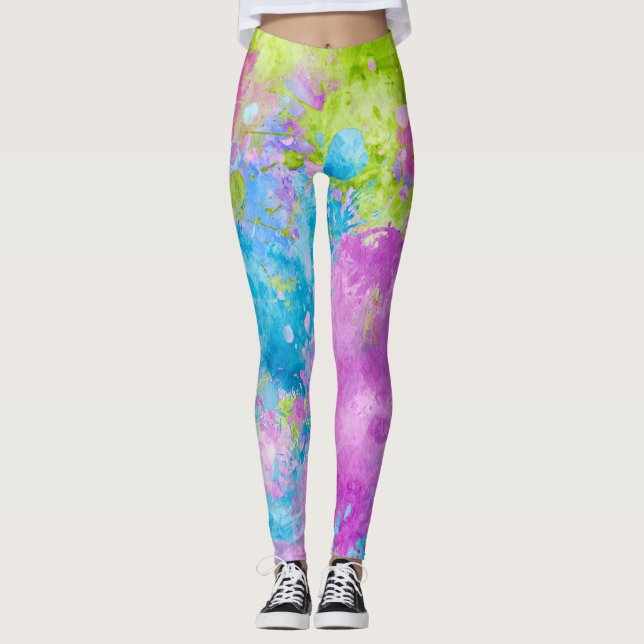 Artistic Splash: Watercolor Splash Leggings (Front)
