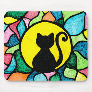 Artistic Stained Glass Watercolor Cat Mousepad