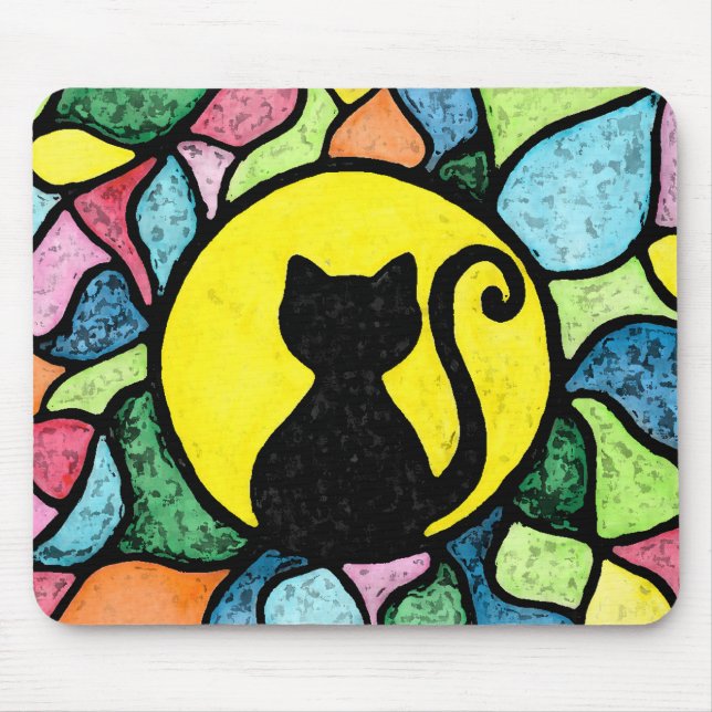 Artistic Stained Glass Watercolor Cat Mousepad (Front)