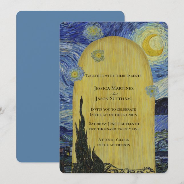 Artistic Starry Night Wedding Invitation (Front/Back)