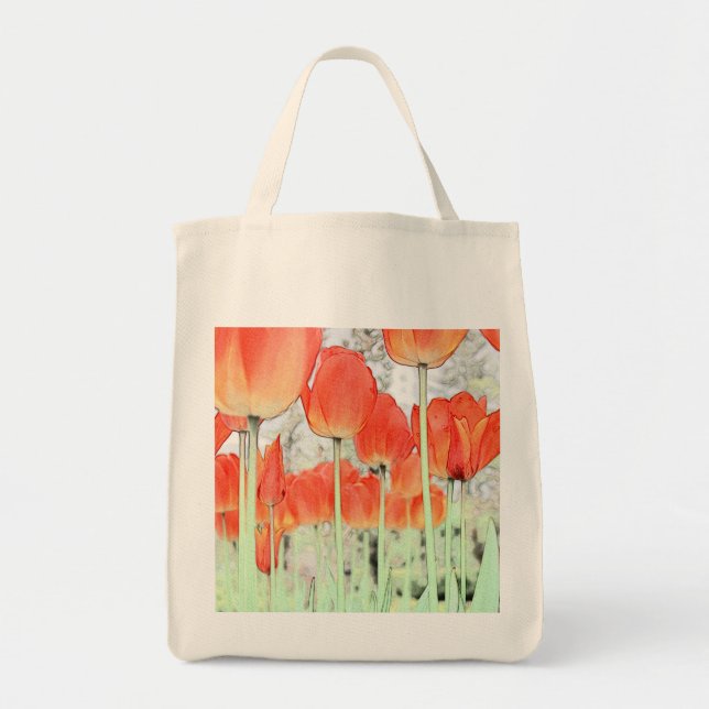 artistic style red tulip flowers. floral garden tote bag (Front)