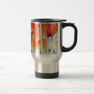 artistic style red tulip flowers. floral garden travel mug