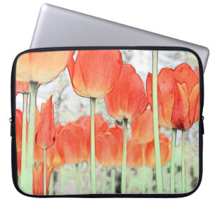 artistic style red tulip flowers. laptop sleeve