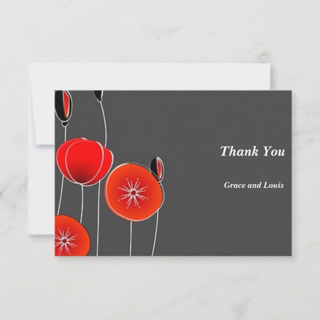 Artistic, stylised poppies on  dark background thank you card (Front)