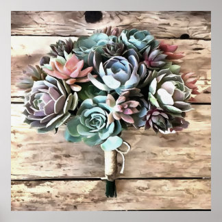 Artistic Succulent Bouquet In Pastel Shades Poster