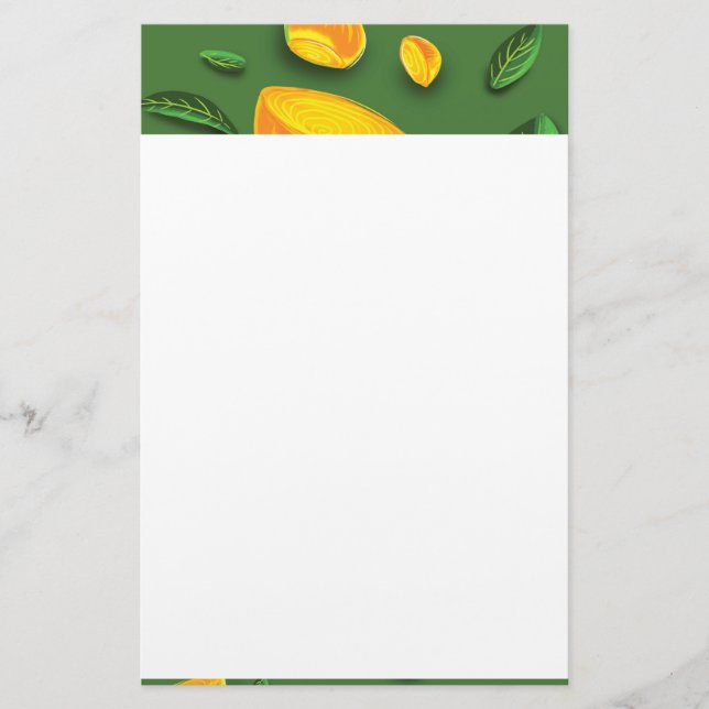 Artistic Summer Fruit Lemon Hand drawn painting Stationery (Front)