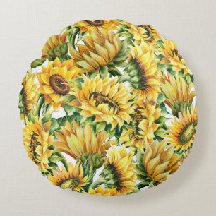 Artistic Sunflower Garden - Vintage Floral Round Cushion