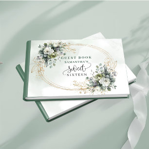 Artistic Sweet 16 green gold eucalyptus greenery Guest Book