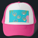 Artistic Swimmers | Artistic Swimming Illustration Trucker Hat<br><div class="desc">Featuring cool modern illustration of synchronised women artistic swimmers in a pool. Artistic swimmers gift design in a pastel colours. Swimming ladies in abstract tropical plant garden with palm trees and pink plants, surrounding swimming pool. Cool swim team gift. synchronised swimming team gifts, synchronised swimming team coach gift. Artistic swimmers...</div>