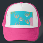 Artistic Swimmers | Artistic Swimming Illustration Trucker Hat<br><div class="desc">Featuring cool modern illustration of synchronised women artistic swimmers in a pool. Artistic swimmers gift design in a pastel colours. Swimming ladies in abstract tropical plant garden with palm trees and pink plants, surrounding swimming pool. Cool swim team gift. synchronised swimming team gifts, synchronised swimming team coach gift. Artistic swimmers...</div>