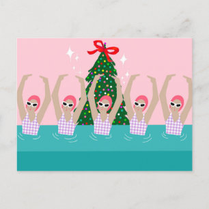 Artistic Swimmers Illustration Christmas Holiday Postcard