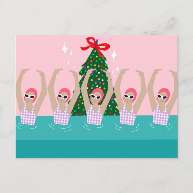 Artistic Swimmers Illustration Christmas Holiday  Postcard (Front)