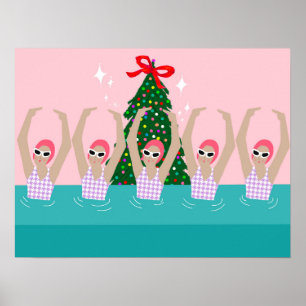 Artistic Swimmers Illustration Christmas Holiday   Poster