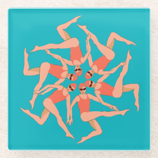Artistic Swimmers  Short   Glass Coaster (Front)