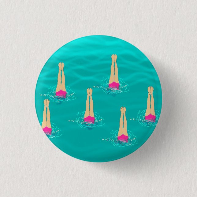 Artistic Swimmers Swimming Under Water  3 Cm Round Badge (Front)