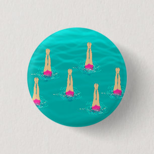Artistic Swimmers Swimming Under Water  3 Cm Round Badge