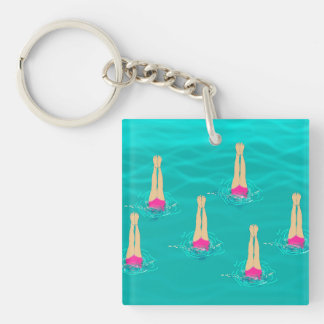 Artistic Swimmers Swimming Under Water  Key Ring