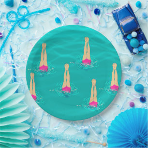 Artistic Swimmers Swimming Under Water Paper Plate
