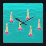 Artistic Swimmers Swimming Under Water  Square Wall Clock<br><div class="desc">Synchronised Swimming Under Water - Artistic Swimmers suspend themselves upside down. Modern abstract digital drawing. A gift for swimming lovers,  swimming team,  swimming coach ... </div>