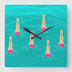 Artistic Swimmers Swimming Under Water  Square Wall Clock