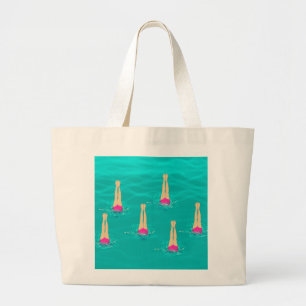 Artistic Swimmers Swimming Under Water Swim Party  Large Tote Bag