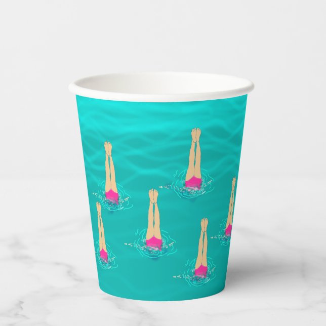 Artistic Swimmers Swimming Under Water Swim Party Paper Cups (Front)