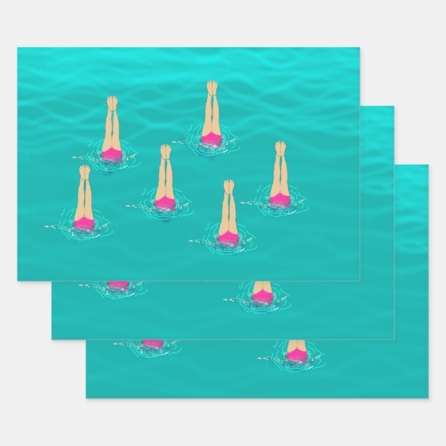 Artistic Swimmers Swimming Under Water  Wrapping Paper Sheet (Set)