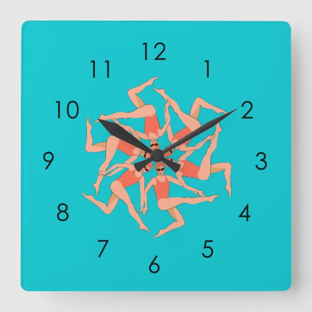 Artistic Swimmers - Synchronised Swimming  Square Wall Clock (Front)