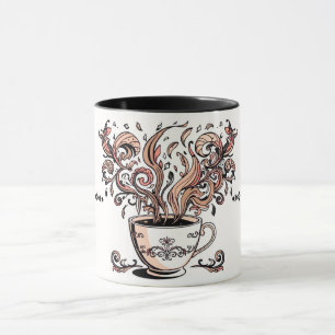 Artistic Swirl Botanical Coffee Cup Illustration M