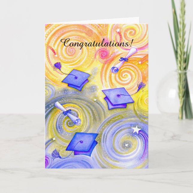 Artistic swirls cap graduation customisable card (Front)