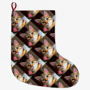 Artistic Tabby Cat Kitten Portrait Large Christmas Stocking