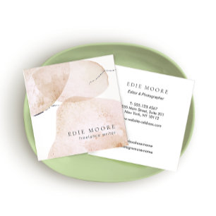 Artistic Tan Watercolor Abstract Painted Art Square Business Card
