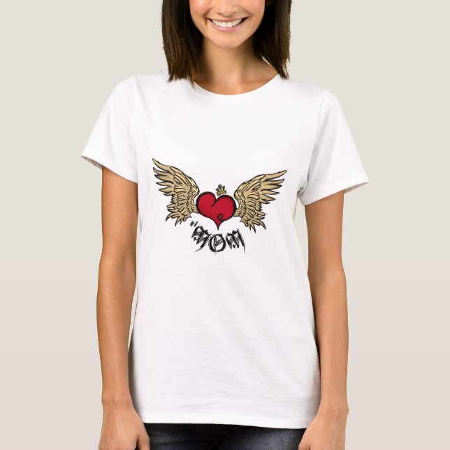 Artistic Tattoo Mum Crowned Heart with Wings T-Shirt (Front)