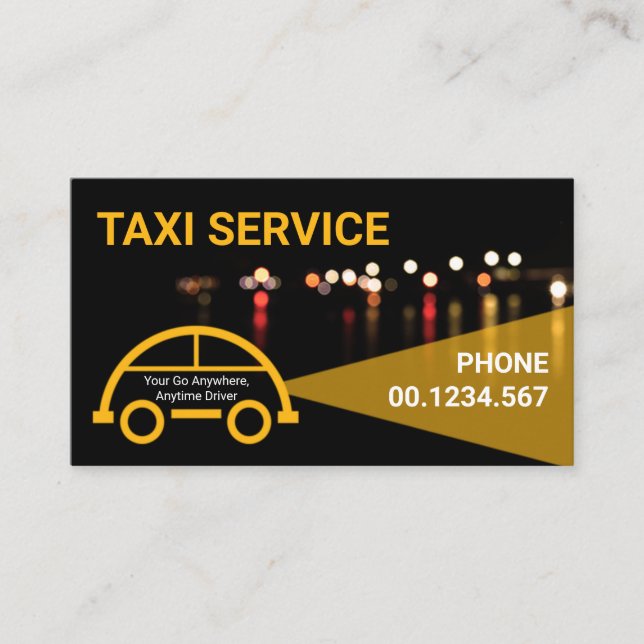 Artistic Taxi Car Night Traffic Lights Cab Driver Business Card (Front)
