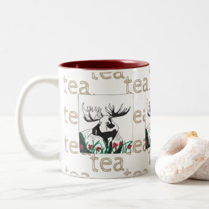Artistic Tea Flowers Moose Two-Tone Coffee Mug