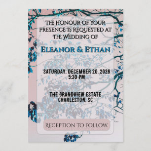 Artistic Teal Blue Branches Pink Sky Modern  Invitation