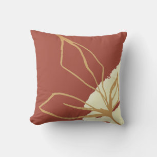 Artistic Terracotta Watercolor Botanical Leaves Cushion