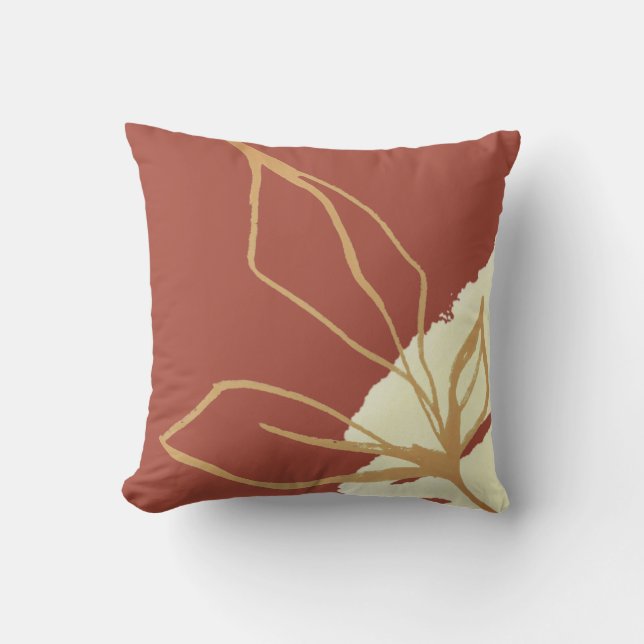 Artistic Terracotta Watercolor Botanical Leaves Cushion (Front)