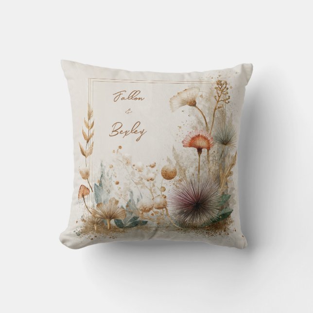 Artistic Textured Botanical Seed Pod Gold Splatter Cushion (Front)