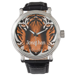 Artistic Tiger Cat Face Head Personalised Orange Watch