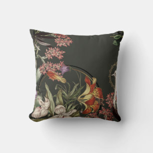 Artistic Tiger Lily & Floral Design   Green Cushion