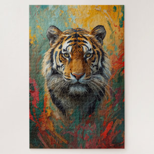 Artistic Tiger Portrait Vibrant Oil Painting Jigsaw Puzzle